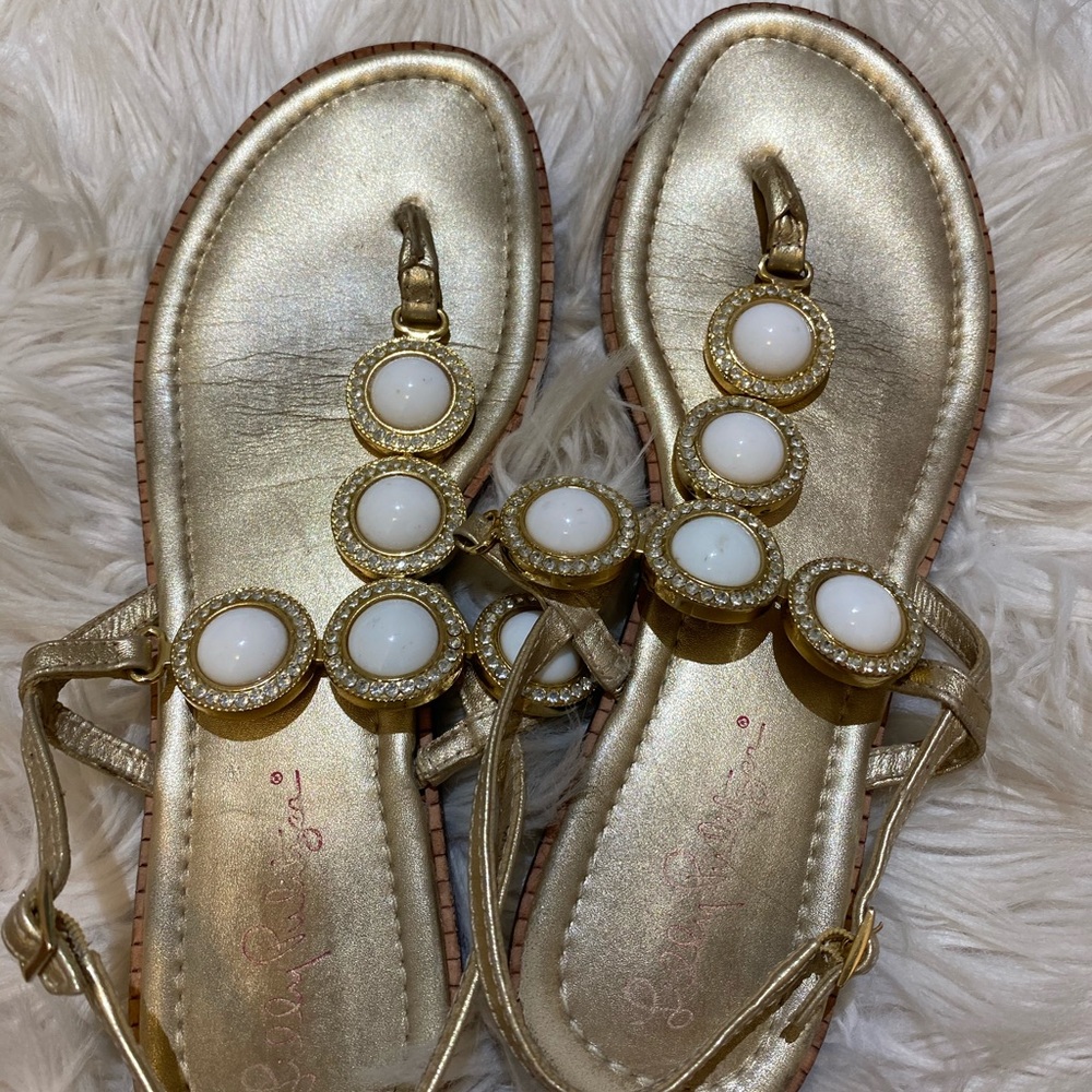 LILLY PULTIZER gold metallic white stone sandal!